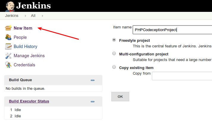 Create new job in Jenkins