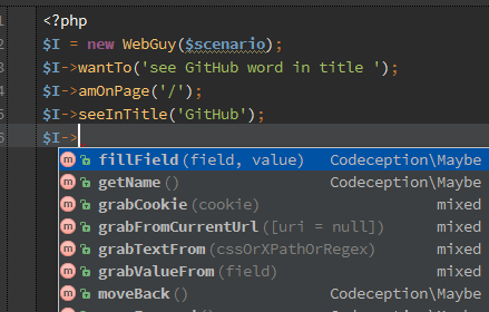 Codeception Autocomplete